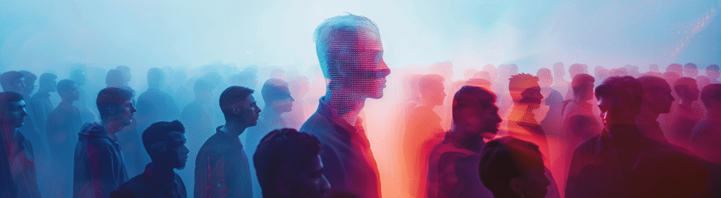 u7996237426 a faceless crowd dissolving into digital static o 0d2395ae 1d49 4322 8175 9cf88eb00eab 2