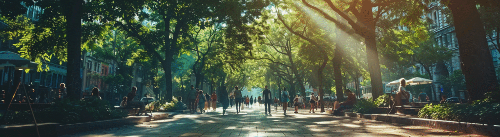 u7996237426 a scorching city street contrasted with lush gree a132b3ec 9222 443e 8b07 08236b862556 2