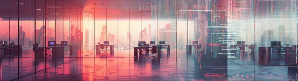 u7996237426 an office floor dissolving into glowing code desk b2060410 f2f3 4647 b020 9dad35f9d6a9 3