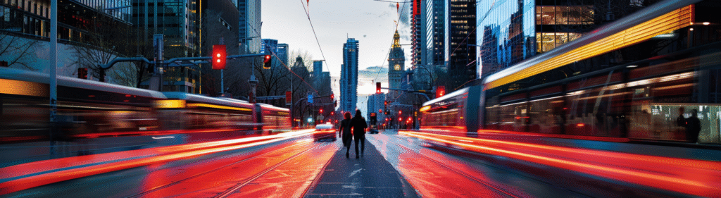 u7996237426 an urban street with a bold red bus lane glowing 525dcc68 ecbe 414c ac44 1063a7f8450e 0