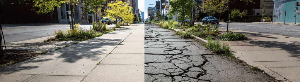 u7996237426 urban street split in two one side gleaming with b904a91a 1a9e 4335 809a 6688ba680e7b 1