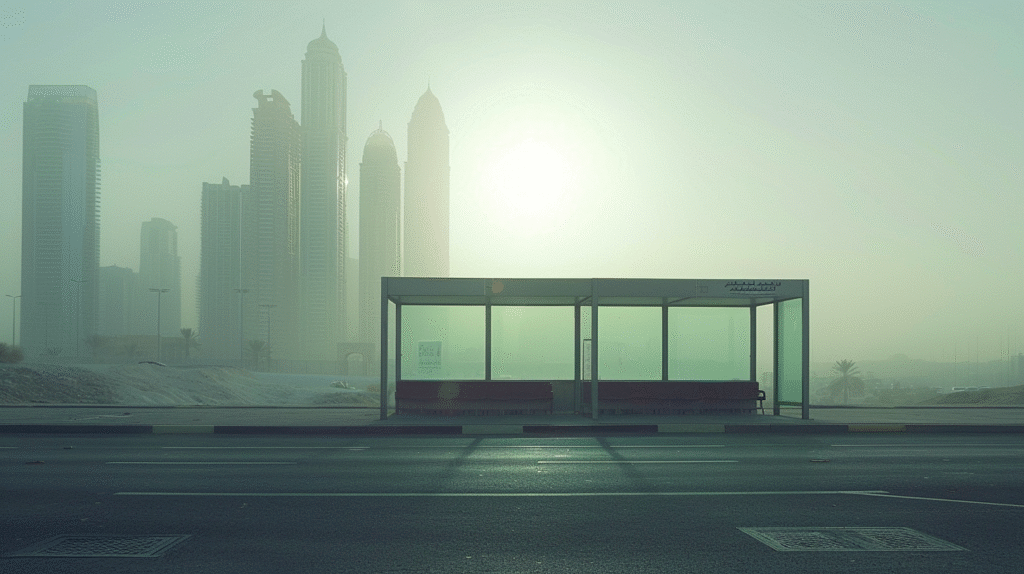 u7996237426 a stark urban landscape showing a long empty bus bf4e25f7 6d38 458c 8d3a 4d3364b64e0e 1