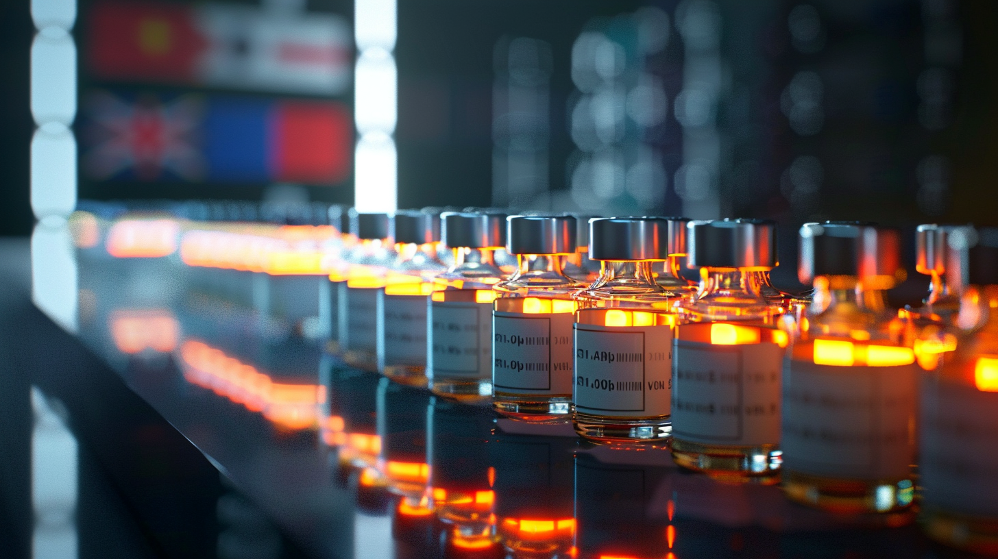 u7996237426 rows of glowing vaccine vials on a negotiation ta 0d409c78 0a02 44e9 84cb fe92842b04d6 1